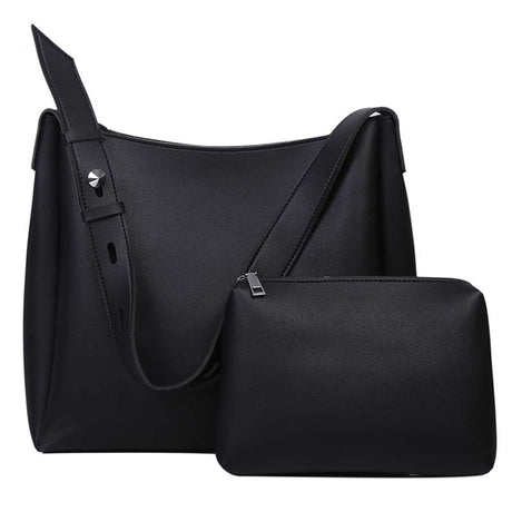 Black 2-Piece Women's Bucket Bag Set - Vintage Large Capacity Shoulder Tote & Crossbody Bag (Commuter Style)