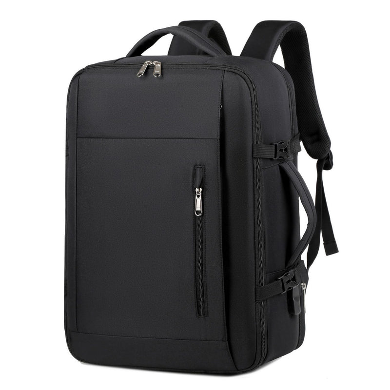 Black Expandable Backpack with USB Port - Multi-Functional Outdoor, Commuter & Laptop Bag