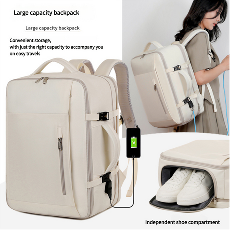 Off-white Expandable Backpack with USB Port - Multi-Functional Outdoor, Commuter & Laptop Bag