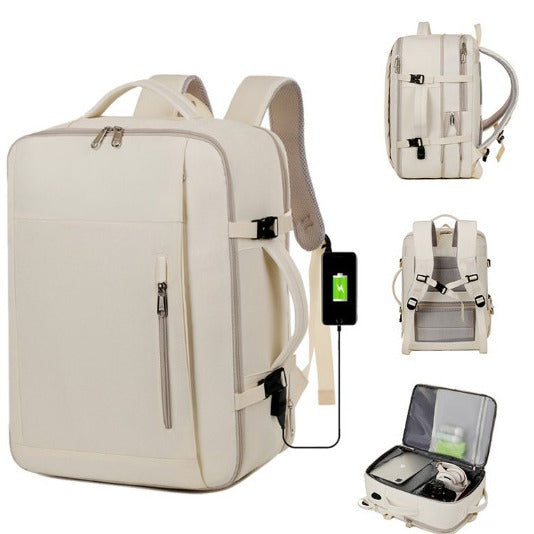 Green Expandable Backpack with USB Port - Multi-Functional Outdoor, Commuter & Laptop Bag