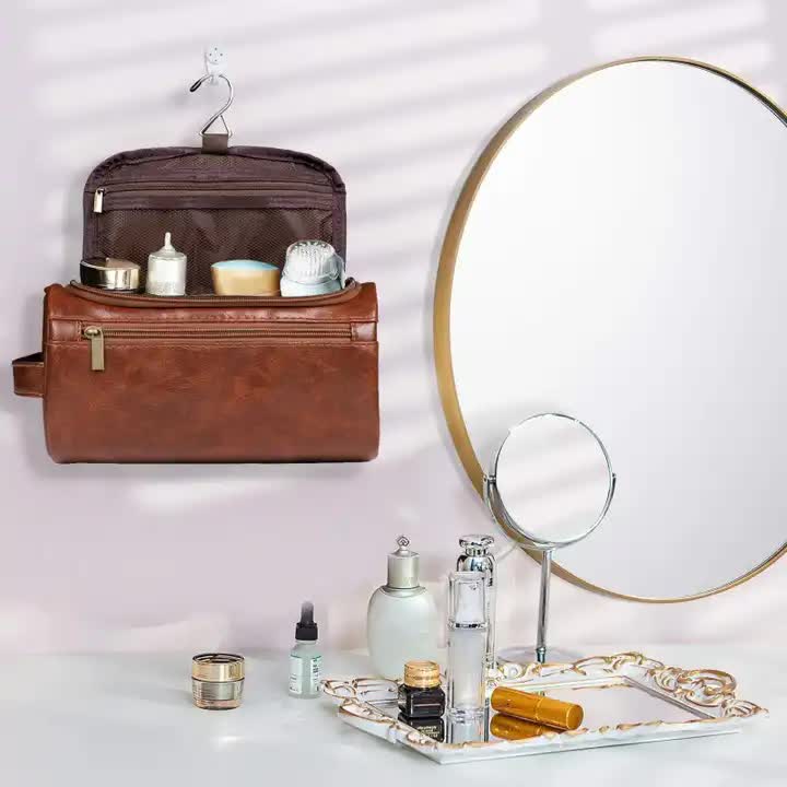 Brown Large Capacity Travel Toiletry Bag - Portable Waterproof Makeup Organizer for Business & Vacation