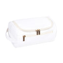 White Large Capacity PU Leather Travel Toiletry Bag - Portable Waterproof Makeup Organizer for Business & Vacation