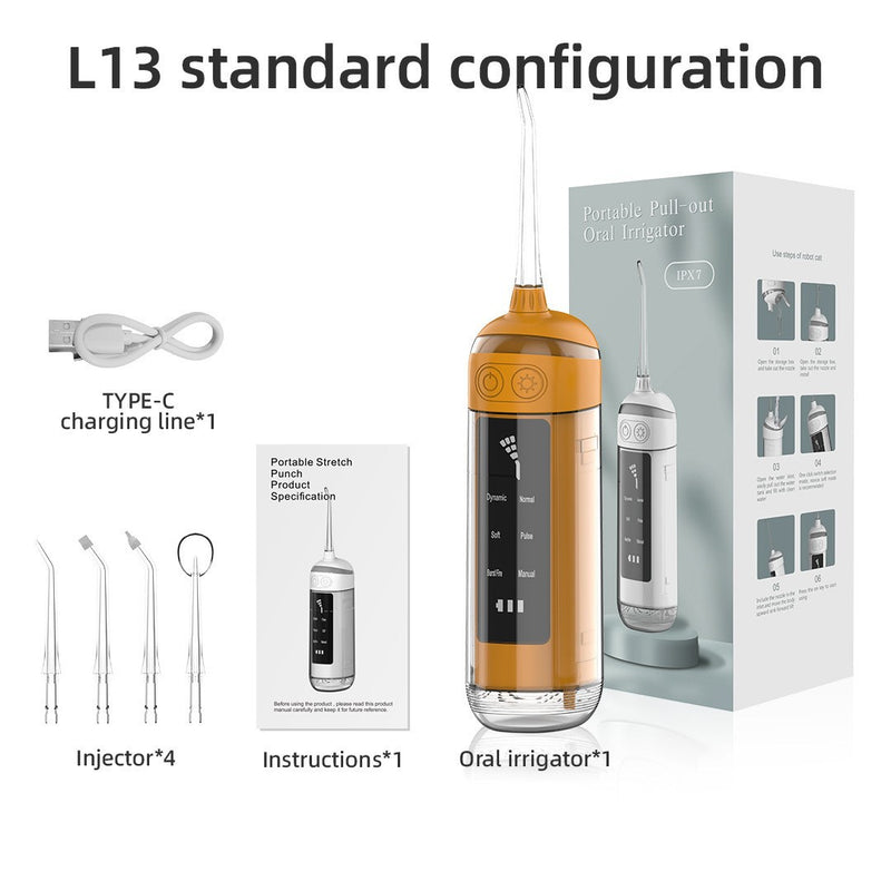 L13 Orange Portable Electric Water Flosser - Handheld Teeth Cleaner, USB Rechargeable, Deep Oral Irrigator