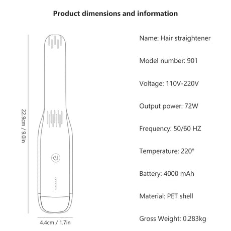 White Wireless USB Rechargeable 2-in-1 Curling Iron & Flat Iron - Portable Hair Straightener & Curler