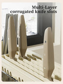 White Multifunctional Kitchen Knife Holder - Integrated Storage Rack for Knives, Chopsticks, and Cutting Boards