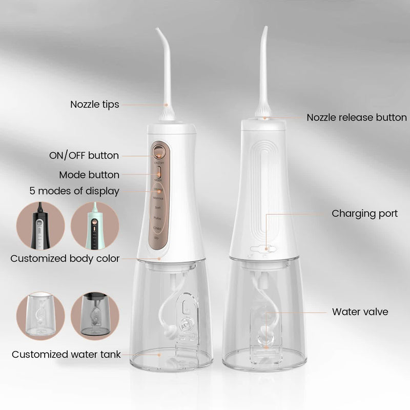 White Portable Rechargeable Water Flosser - Handheld Oral Irrigator for Teeth & Gums