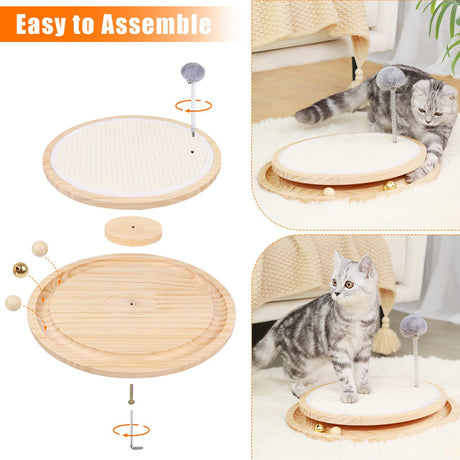 Wooden Interactive Cat Toy – Spinning Track & Wand Toy, Engaging Pet Toy for Cats, Fun Play and Exercise