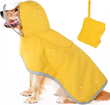 XS Yellow Reflective Adjustable Pet Raincoat with Hood – Waterproof Dog Jacket, Adjustable Dog Poncho for Outdoor Protection