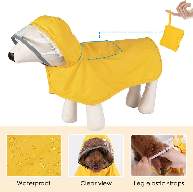 XS Yellow Reflective Adjustable Pet Raincoat with Hood – Waterproof Dog Jacket, Adjustable Dog Poncho for Outdoor Protection