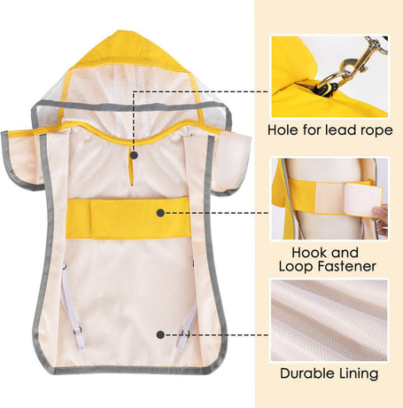 XS Yellow Reflective Adjustable Pet Raincoat with Hood – Waterproof Dog Jacket, Adjustable Dog Poncho for Outdoor Protection