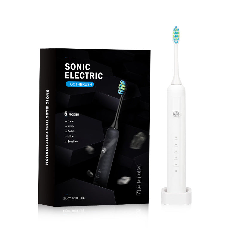 White Electric Sonic Toothbrush - Rechargeable Adult Model with Sonic Vibration Technology for Deep Clean and Oral Care