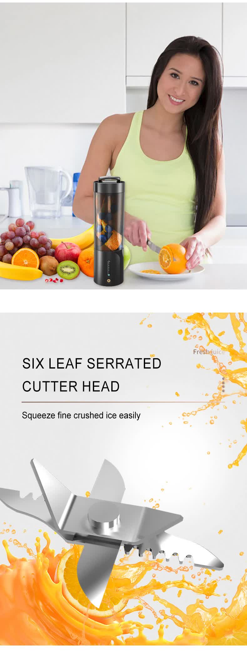 White Portable Juicer - Magnetic Charging Fresh Juice Blender, Multifunctional Ice Crushing Fruit Mixer