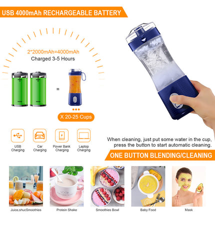 White Portable Mini Juicer - Rechargeable Electric Fruit Juicer Cup, Compact & Convenient