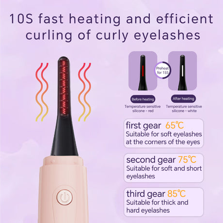 White Electric Heated Eyelash Curler, Portable Makeup Tool for Long-Lasting Lift and Style