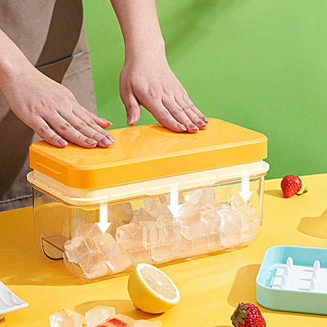 Yellow Premium Large-Capacity Ice Cube Tray with Lid and Scoop - Perfect for Cocktails and Summer Drinks