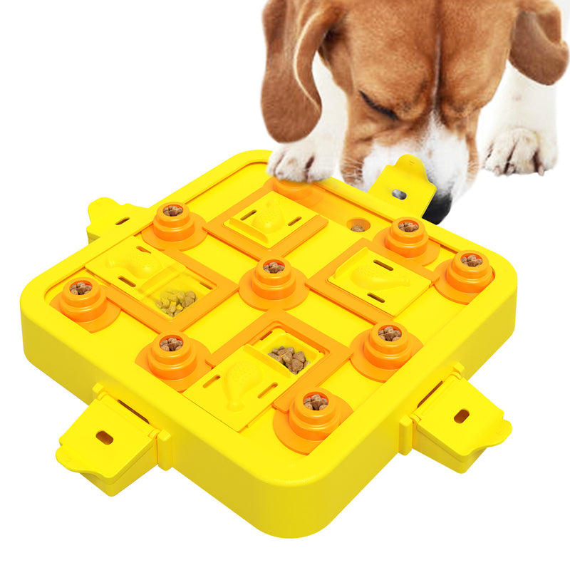 Yellow Interactive Slow Feeder Puzzle Toy for Dogs - Durable Pet Food Dispenser Bowl