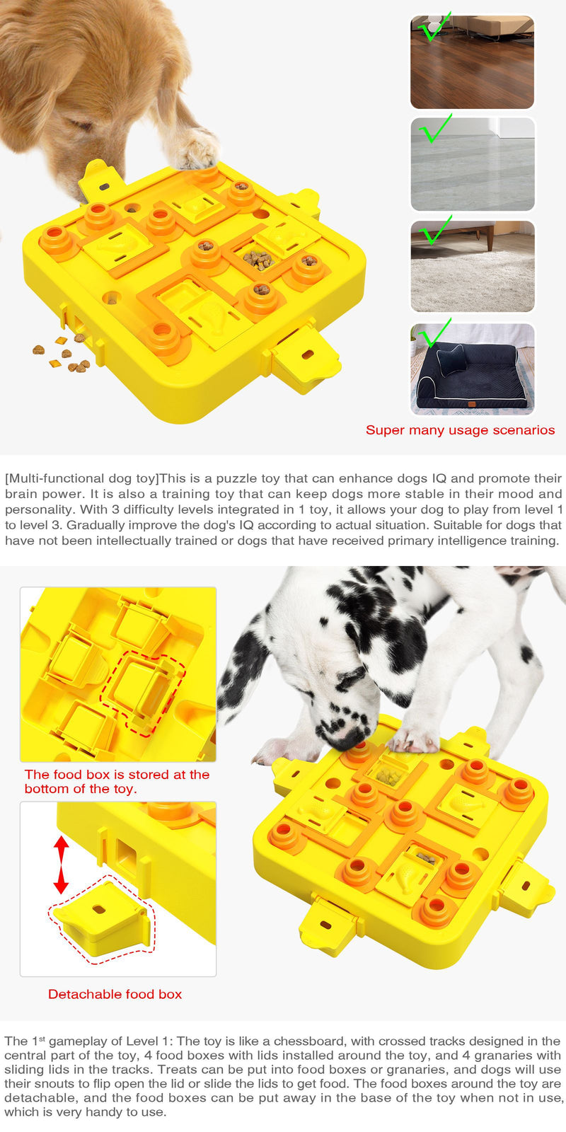 Yellow Interactive Slow Feeder Puzzle Toy for Dogs - Durable Pet Food Dispenser Bowl