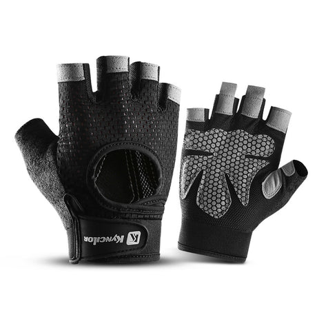 XL Black Fingerless Sports Gloves - Non-Slip Silicone Palm Pads for Cycling, Weightlifting, and Fitness Training