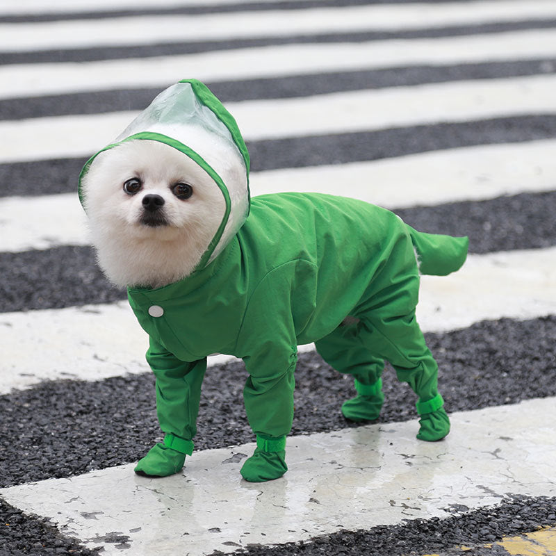 XL Green Waterproof Full-Cover Pet Raincoat with Hood and Booties