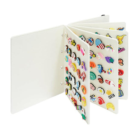 White Felt Storage Book for Shoe Charms and Pin Collectibles, Durable Organizer