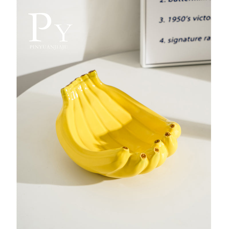 Yellow Ceramic Banana-Shaped Fruit Plate - Decorative and Functional Storage Tray