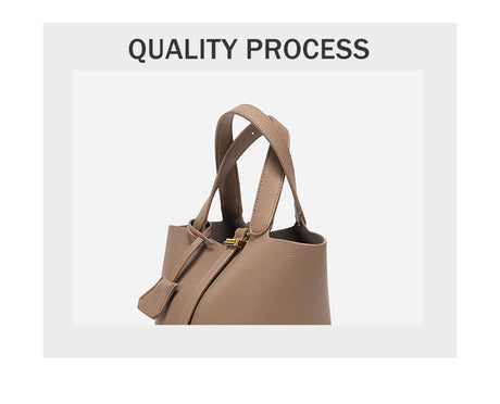 Grey Elegant Women's Leather Tote Handbag with Gold Lock Detail