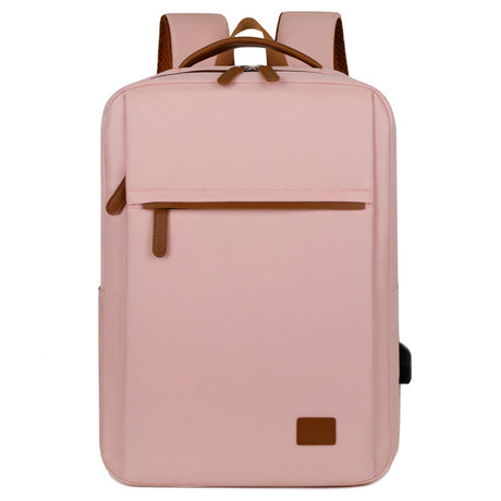 Pink Minimalist USB Charging Laptop Backpack - Elegant and Spacious Travel Bag