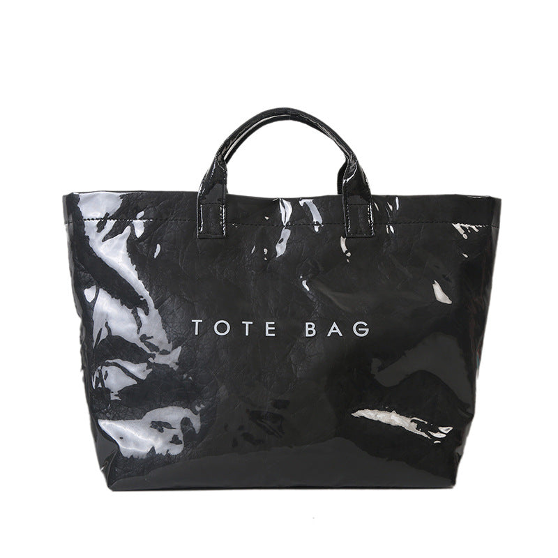 Black Trendy Waterproof Tote Bag - Lightweight and Durable Carryall