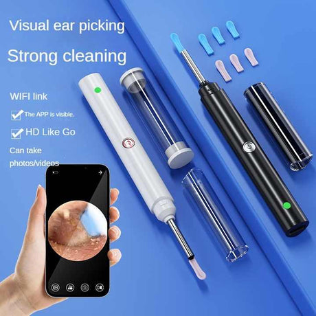 White Smart Visual Ear Cleaner with 7 Silicone Tips and Type-C Charging Cable