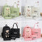 White Cute Little Bear Girls' Backpack Set - Korean Style Large Capacity School Bag for High School & Middle School Students, 4-Piece Set