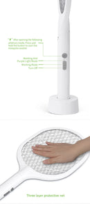 White Rechargeable Electric Mosquito Racket - 2-in-1 Mosquito Killer with Lithium Battery, Fly Swatter & Mosquito Zapper for Home Use