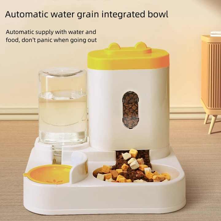 Yellow Automatic Pet Feeder and Water Dispenser - Smart Dog Bowl & Cat Feeder, Universal Pet Feeding Station, Electric Pet Water Fountain