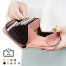 Black Genuine Leather Women’s Wallet – Short Accordion Card Holder with RFID Protection, Zippered Coin Purse in Cowhide Leather, Japanese Style