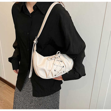 White Elegant Bowknot Design Shoulder Bag - Chic Underarm Dumpling Bag for Trendy Looks