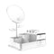 White LED Vanity Mirror with Storage, Rotating Makeup Mirror, USB Rechargeable Desktop Organizer