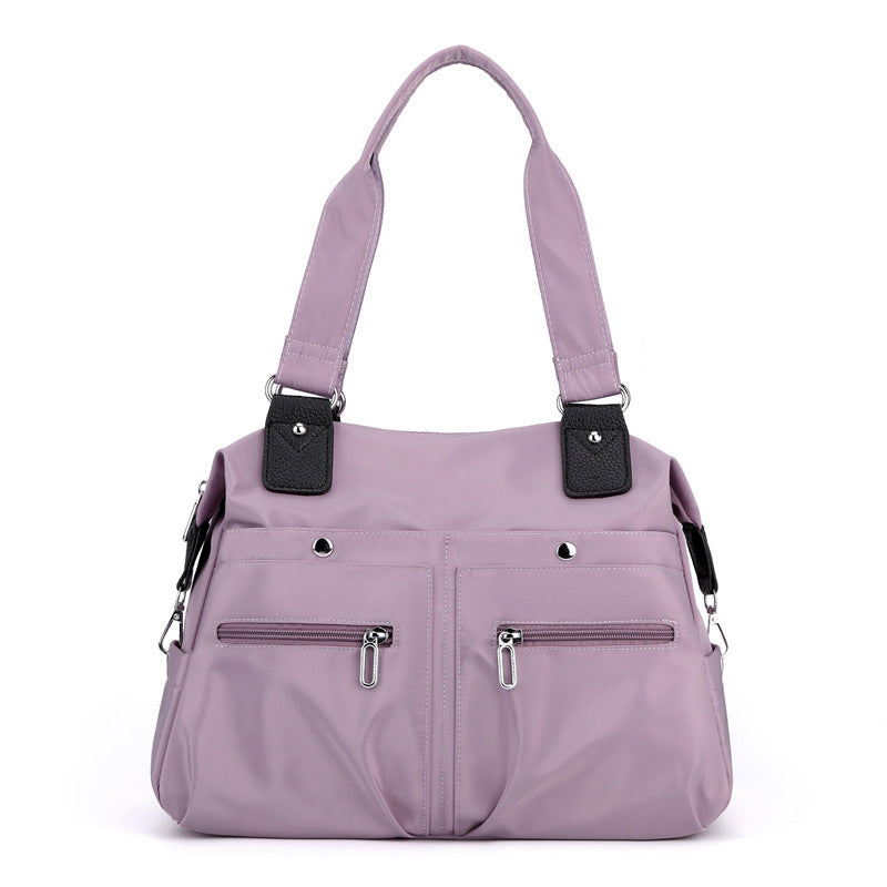 Purple Stylish Nylon Large Capacity Tote Bag for Work and Commute | Multi-Pocket Shoulder Bag | Fashionable Canvas Bag