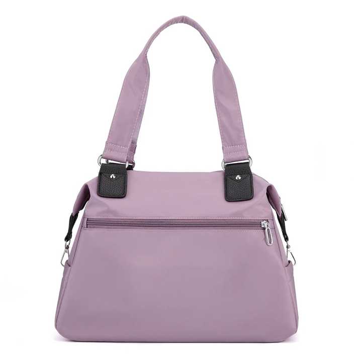 Purple Stylish Nylon Large Capacity Tote Bag for Work and Commute | Multi-Pocket Shoulder Bag | Fashionable Canvas Bag