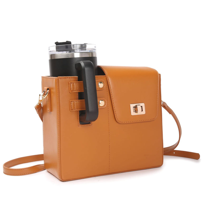 Brown Portable Beverage Bottle Cup Holder Bag | Trendy Crossbody Design for Daily Commute(No water cup)