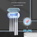 White Wall-Mounted Toothbrush Sterilizer with UV-C Disinfection and Drying - USB Rechargeable, Family 5-Brush Holder, ABS Material