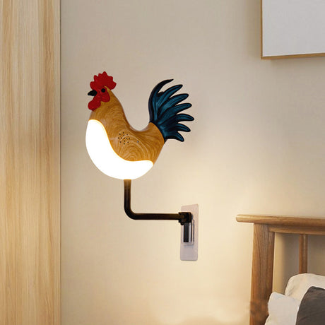 Yellow USB Rechargeable Rooster Wall Lamp with Sound, Aromatherapy, and Decorative Design - Creative Nightlight for Bedroom and Corridor