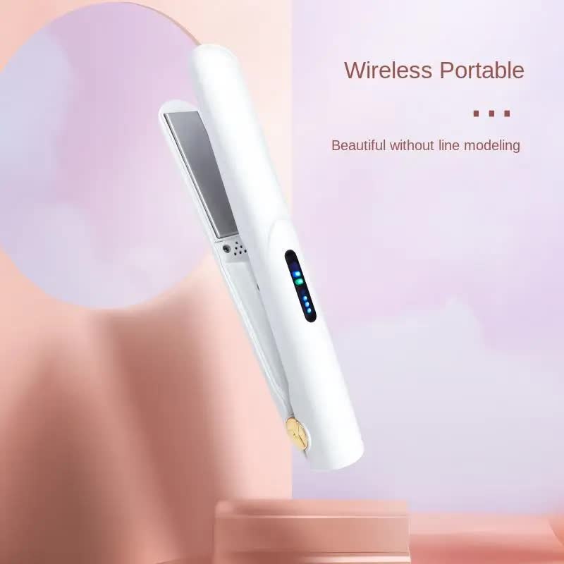 White Portable Mini Wireless Hair Straightener - USB Rechargeable, 2-in-1 Curling & Straightening Iron, Adjustable 3-Temperature Settings , 20s Fast Heating, Anti-Scald, Compact Travel Design