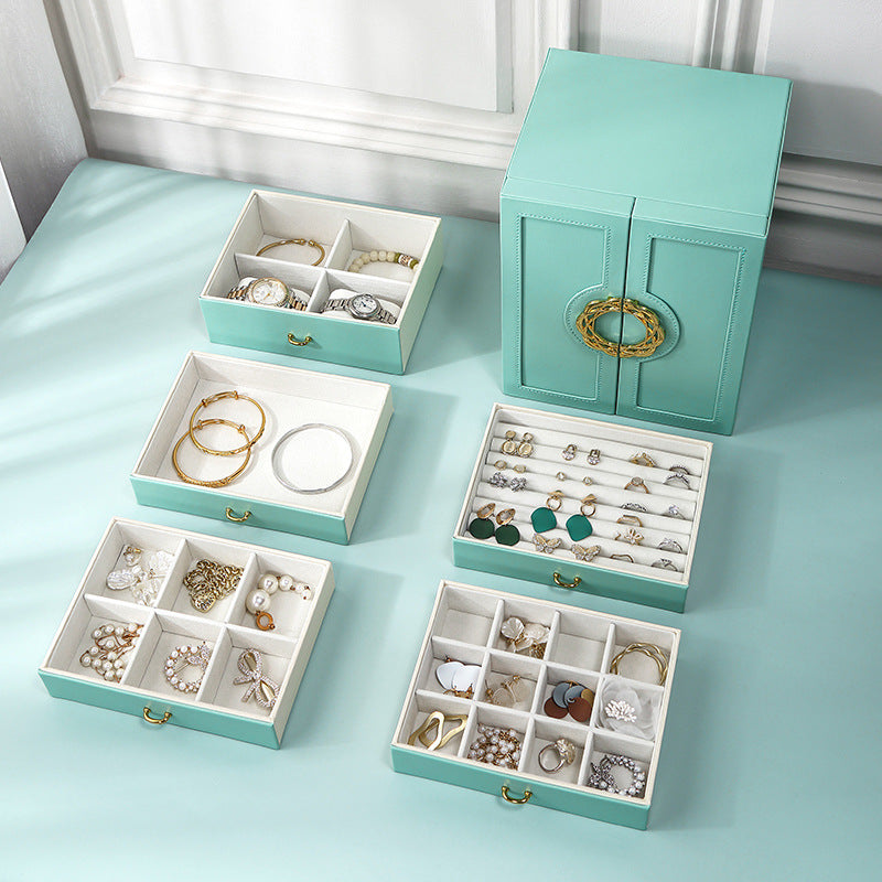 White Elegant 5-Layer Large Capacity Jewelry Storage Box with Dual Opening Doors - Perfect for Organizing Necklaces, Rings, Earrings, and More(Jewelry is a photo prop and is not included)