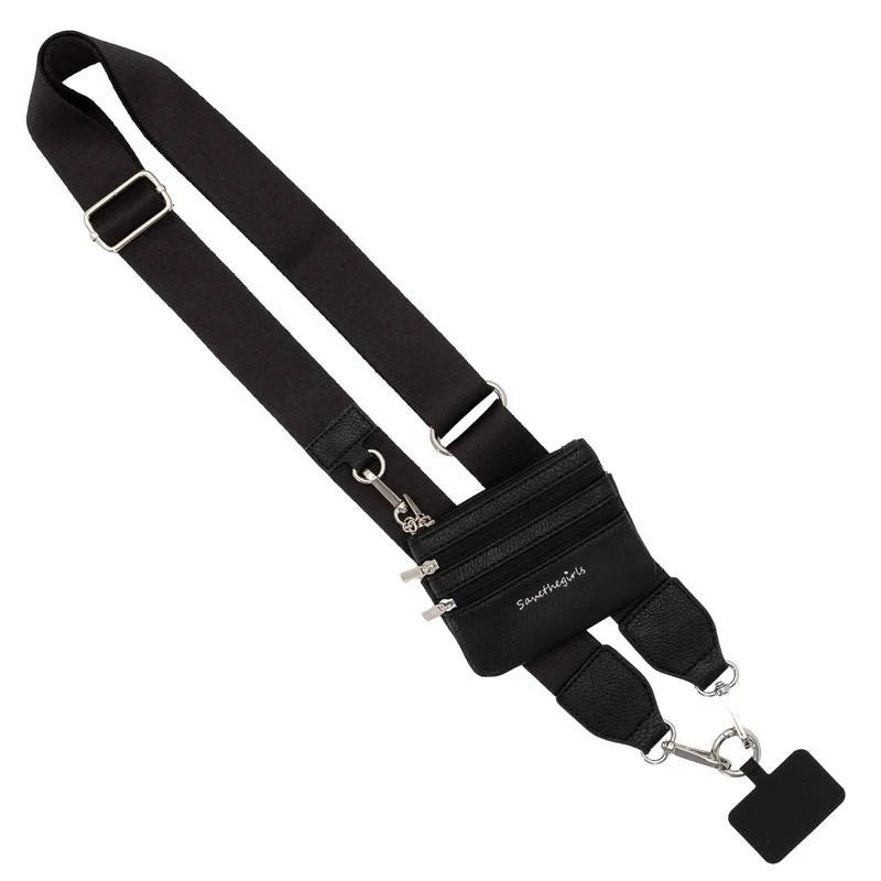 Black Adjustable Crossbody Strap with Mini Pouch - Versatile Replacement Shoulder Strap