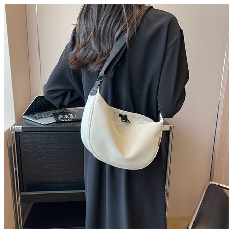 Off White With Black Suspenders Large Capacity Canvas Shoulder Bag - Casual Crossbody Dumpling Bag