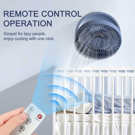 White Remote-Control Wall-Mount Foldable Mini USB Fan with Night Light and Digital Display