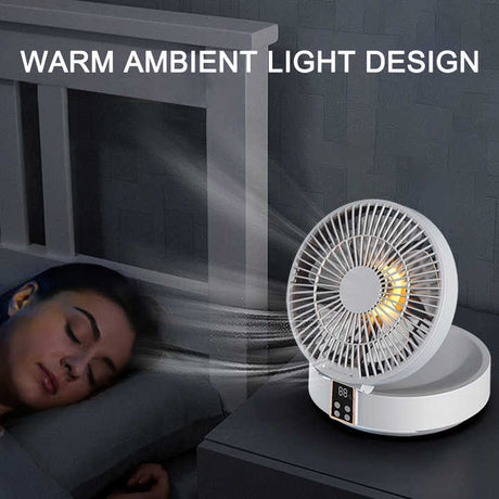 White Remote-Control Wall-Mount Foldable Mini USB Fan with Night Light and Digital Display