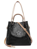 Dark Brown Elegant Embossed PU Leather Tote Bag for Women - Large Capacity Handbag with Inner Pouch