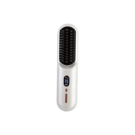 White Rechargeable Portable Ionic Hair Straightening Comb - USB Wireless Travel Hair Style