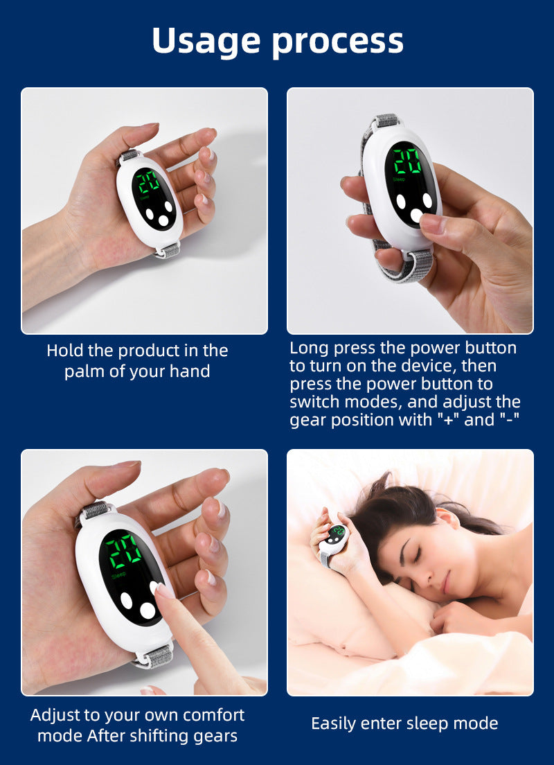 White Portable Sleep Aid Device - EMS Pulse Relaxation & Stress Relief Gadget with LED Display, Adjustable Wrist Strap