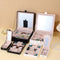 White Luxury Quilted Jewelry Storage Box with Mirror and Multi-Layer Compartments